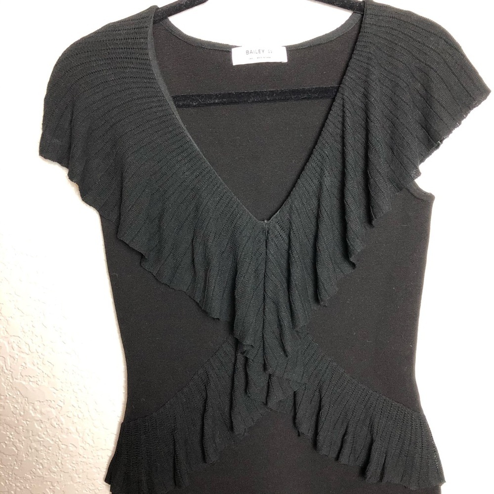 Bailey 44 Black Knit Ruffle Overlay Sheath Dress S - Picture 4 of 7